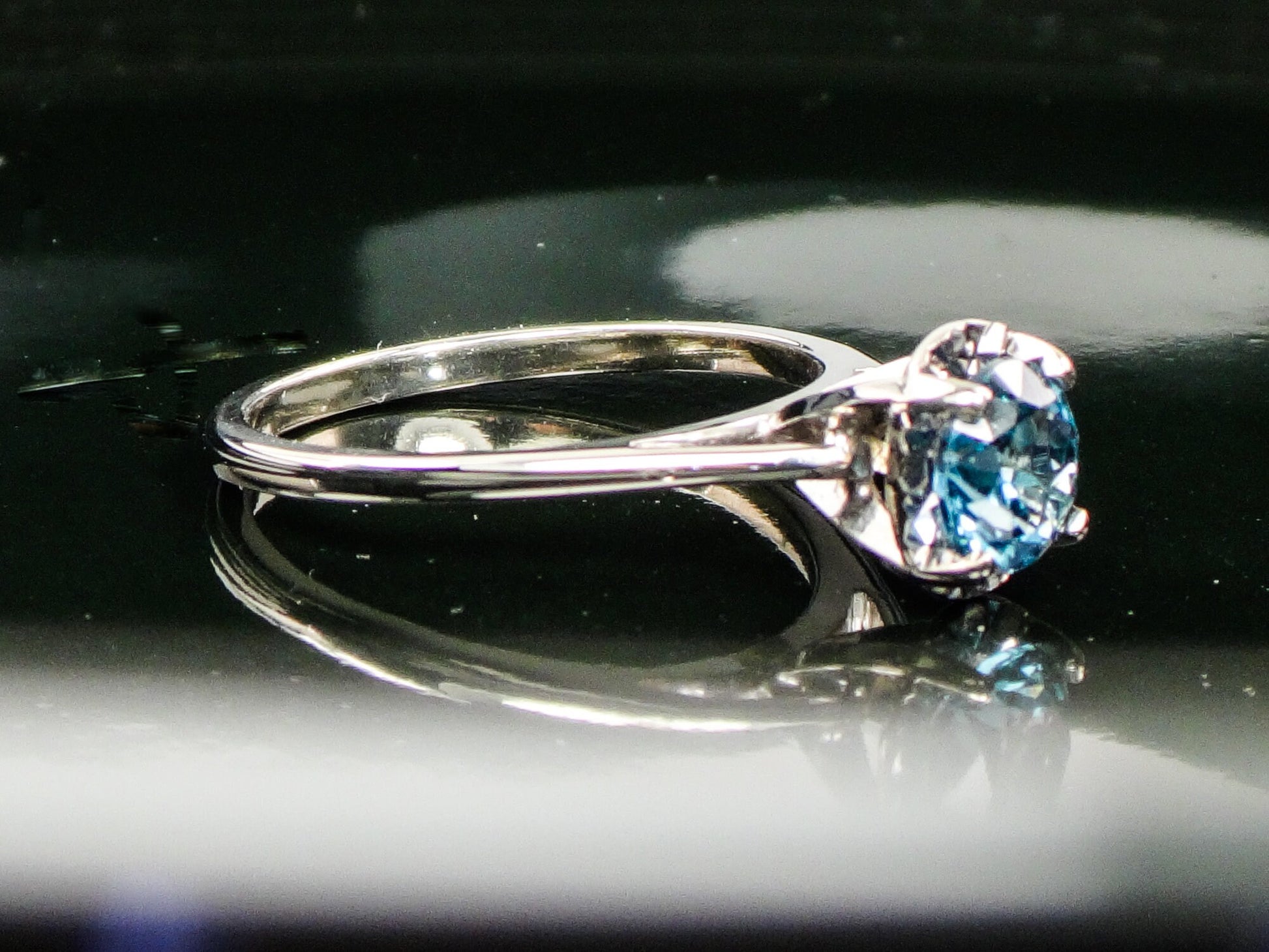 Vintage 14k White Gold Blue Spinel Solitaire Ring, Alternative Engagement Ring, Size 6.5