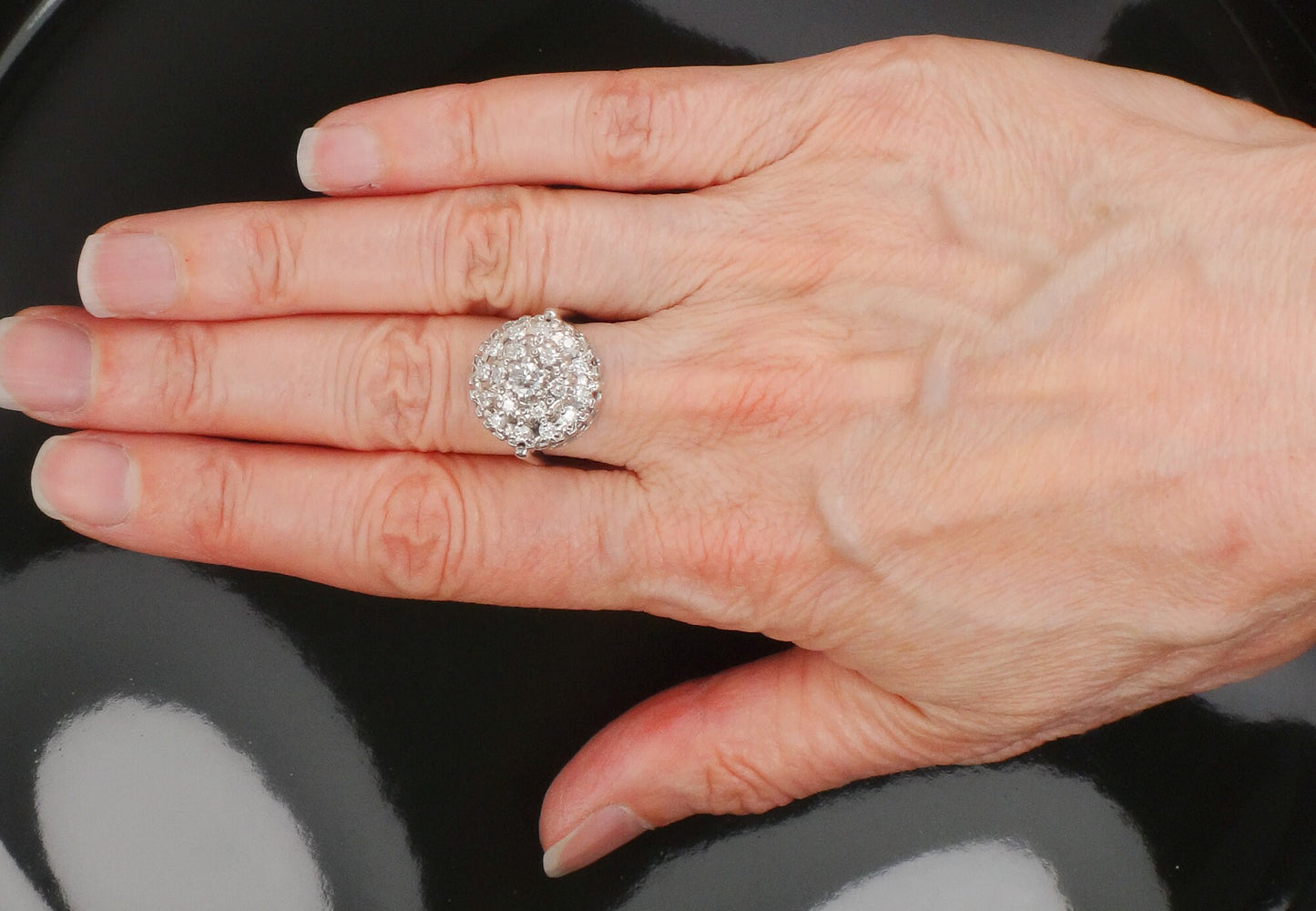 Vintage 14k White Gold Natural Diamond Dome Cluster Ring with Approx 3/4 CT TDW, Size 6.5