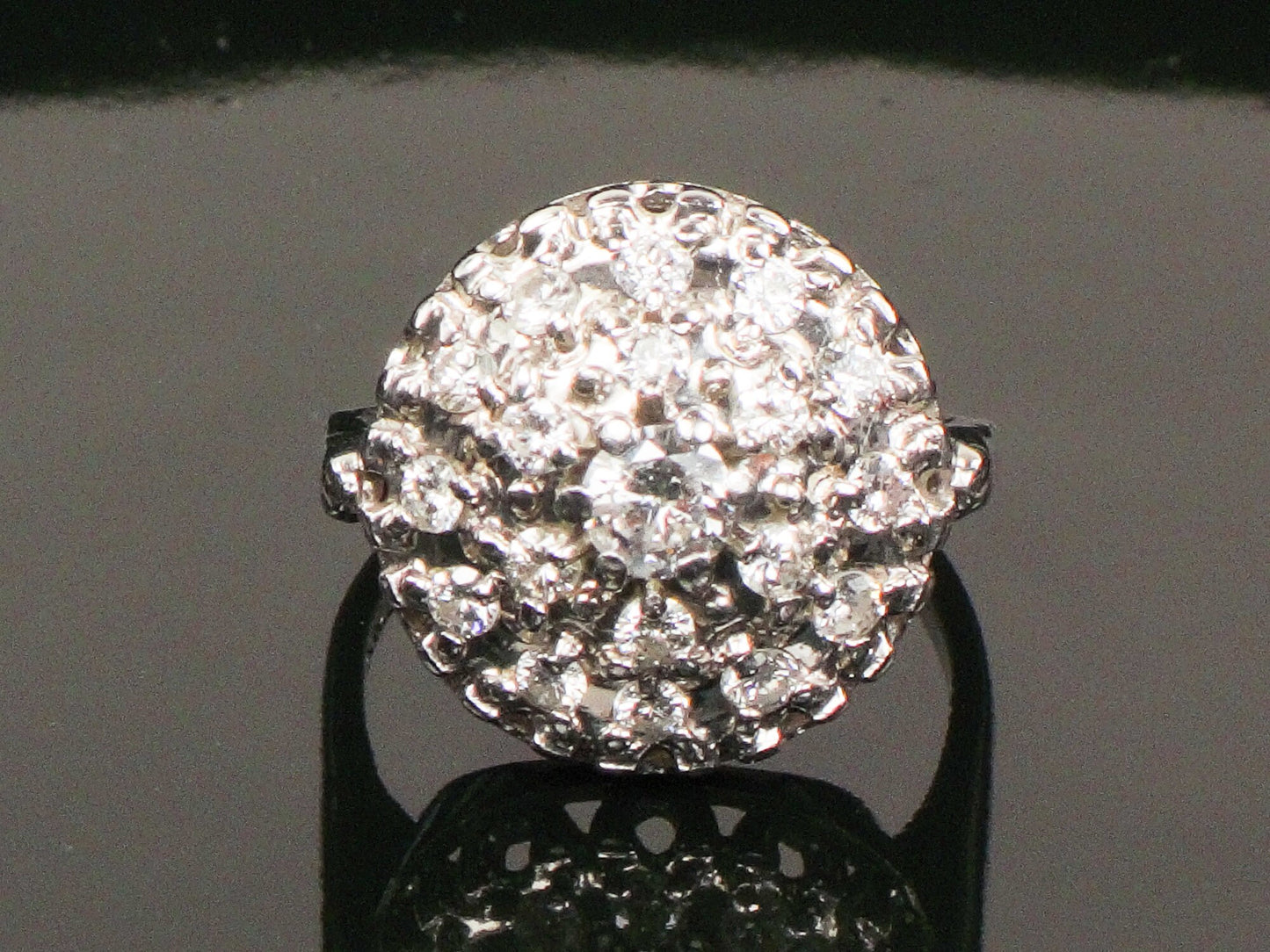 Vintage 14k White Gold Natural Diamond Dome Cluster Ring with Approx 3/4 CT TDW, Size 6.5