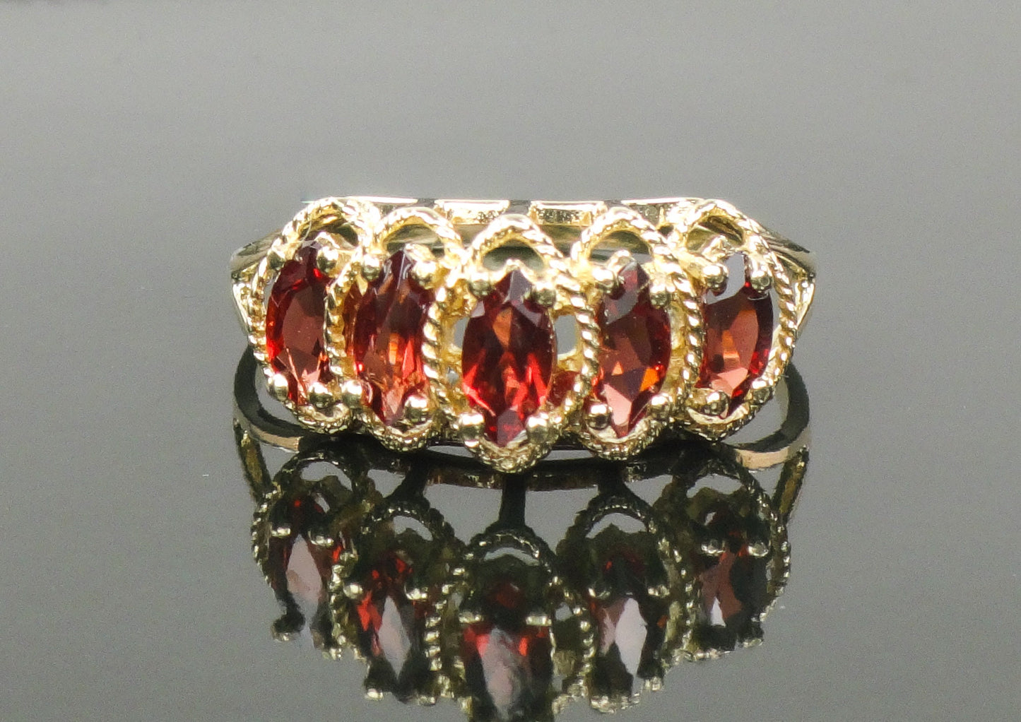 Vintage 10k Yellow Gold Marquise Garnet Ring Red January Birthstone Ring Size 9.5