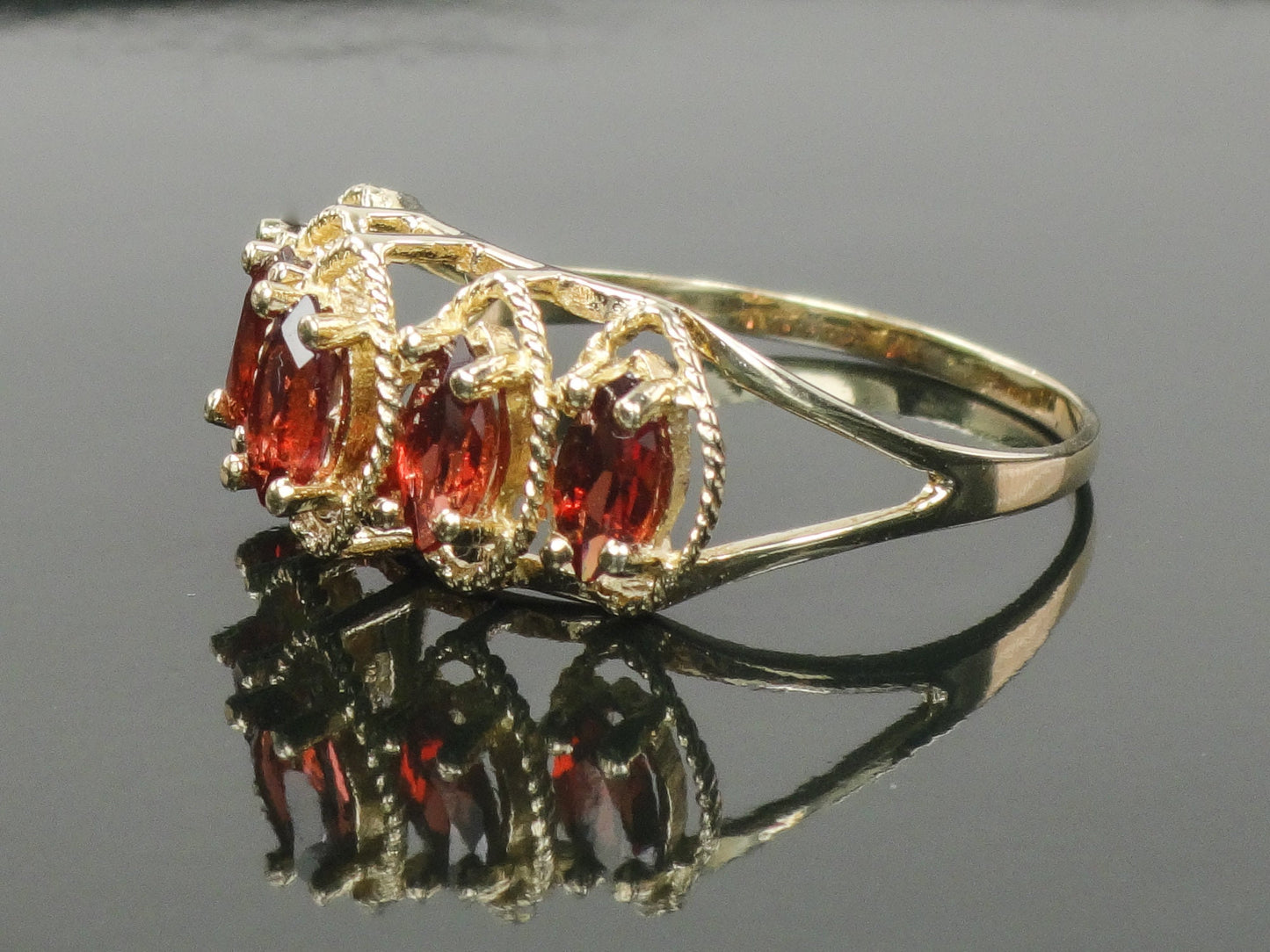 Vintage 10k Yellow Gold Marquise Garnet Ring Red January Birthstone Ring Size 9.5