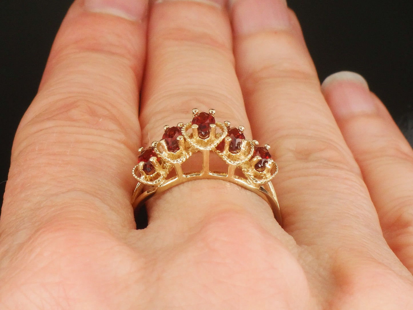 Vintage 10k Yellow Gold Marquise Garnet Ring Red January Birthstone Ring Size 9.5