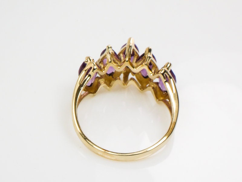 10k Yellow Gold Marquise Natural Amethyst Ring, Vintage Purple February Birthstone Ring, Size 9