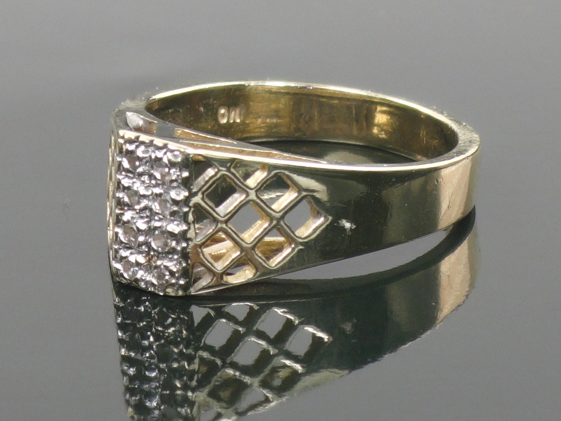 Vintage 14k Yellow Gold Natural Diamond Pierced Band Ring Size 5.75