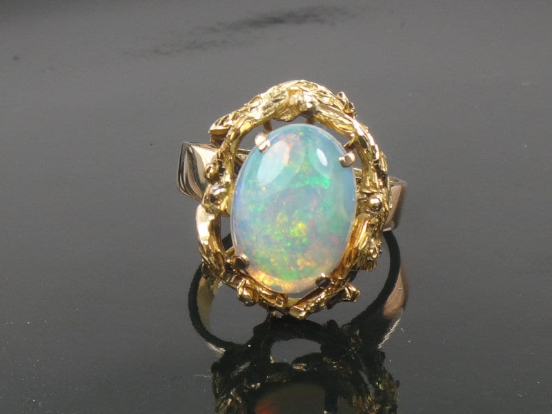 Vintage 14k Yellow Gold Natural Opal Brutalist Ring October Birthstone