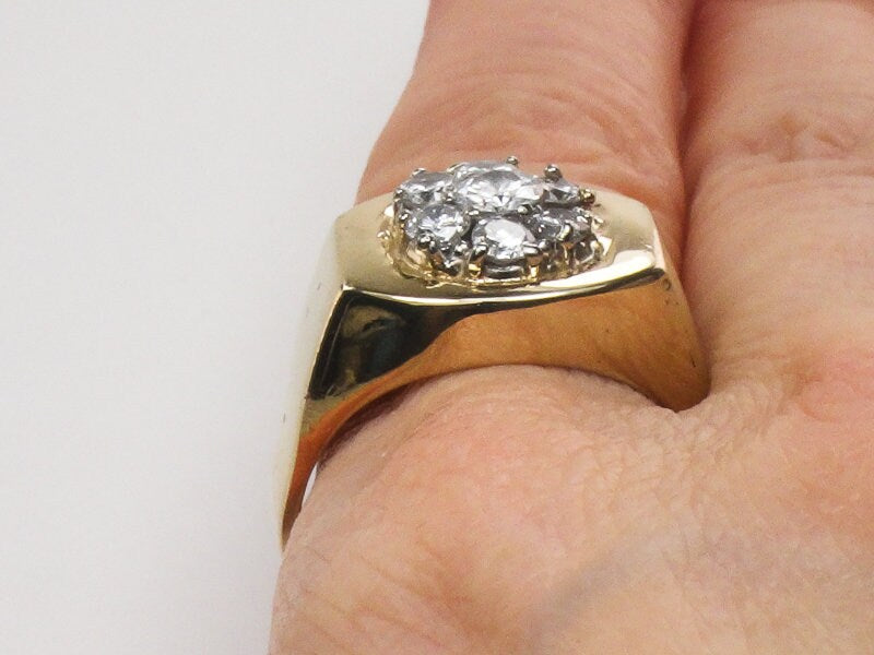 Vintage Men's 14k Yellow Gold Natural Diamond Cluster Ring Approx 1.0 CT TDW Diamond Ring