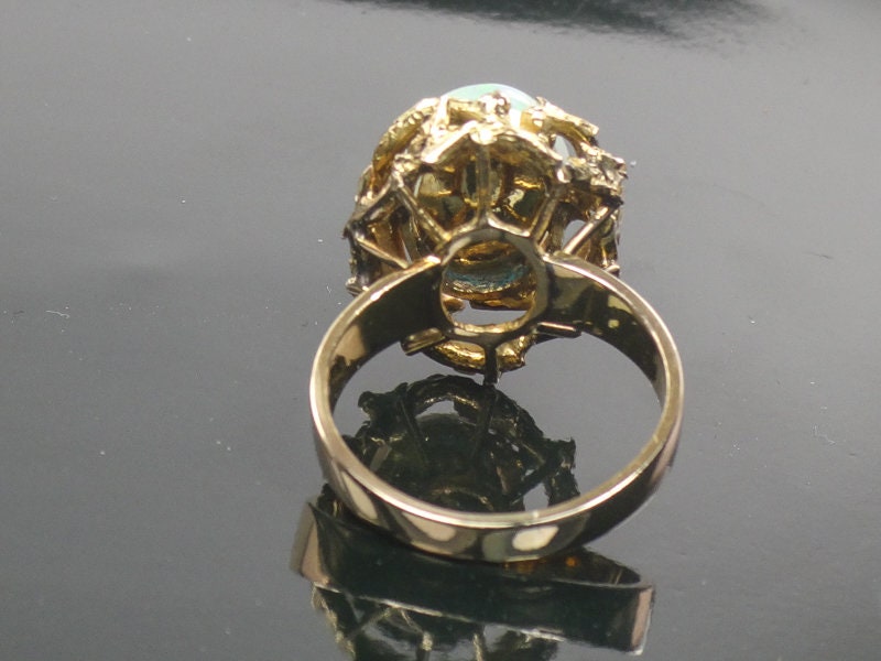 Vintage 14k Yellow Gold Natural Opal Brutalist Ring October Birthstone