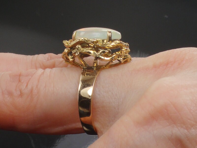 Vintage 14k Yellow Gold Natural Opal Brutalist Ring October Birthstone