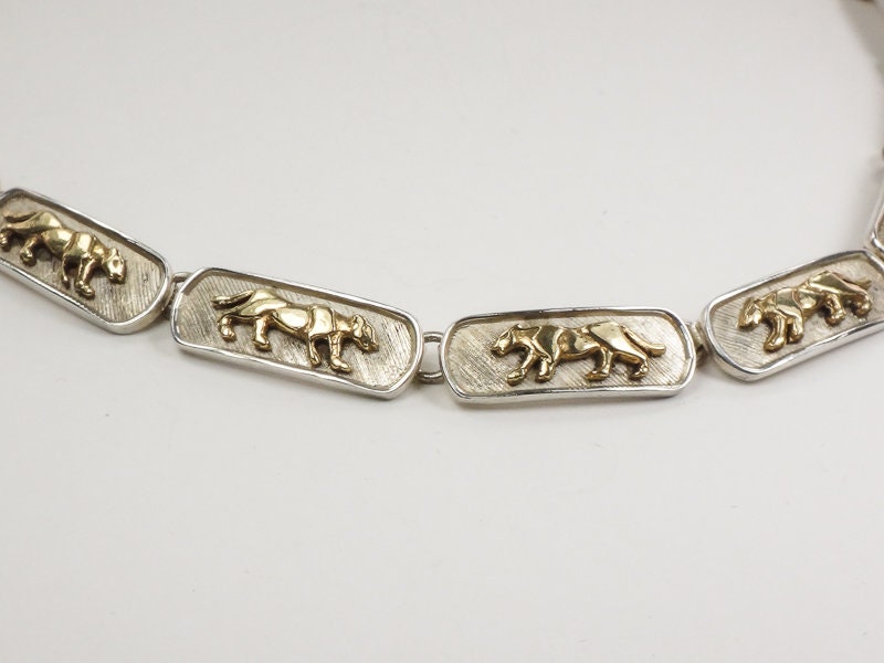 Vintage Sterling Silver Walking Panther Necklace Made in Mexico 16.5" Heavy 70 grams