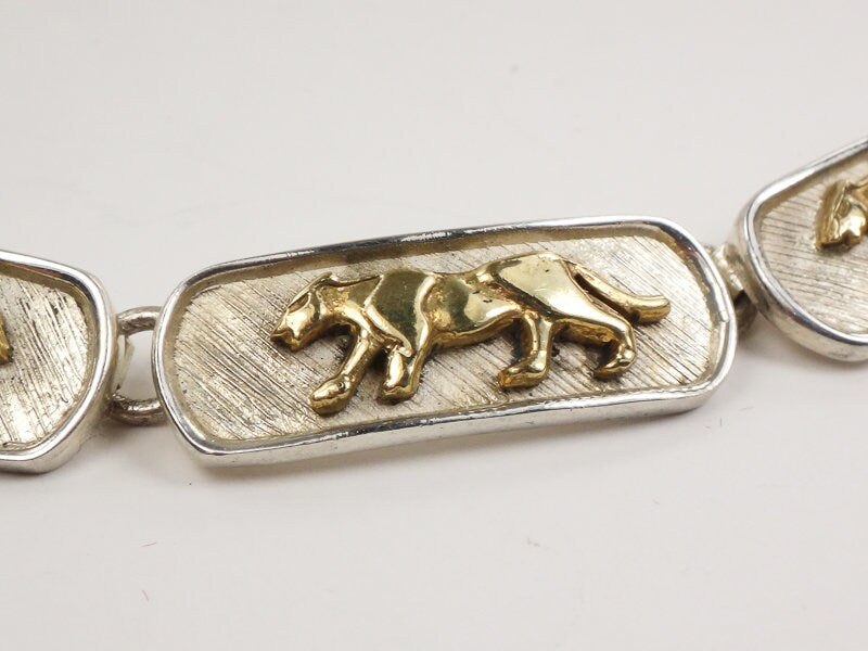 Vintage Sterling Silver Walking Panther Necklace Made in Mexico 16.5" Heavy 70 grams