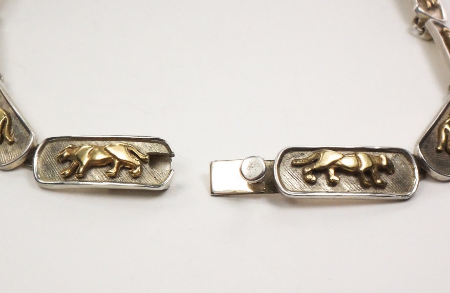 Vintage Sterling Silver Walking Panther Necklace Made in Mexico 16.5" Heavy 70 grams