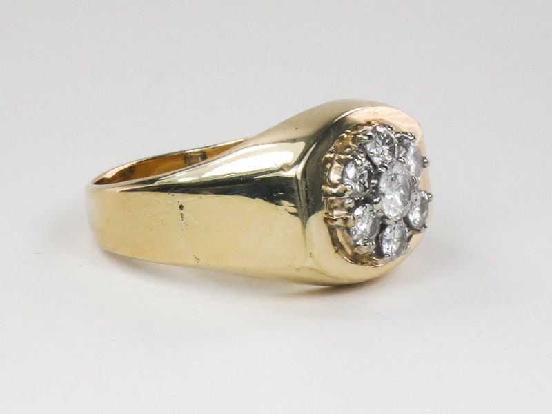 Vintage Men's 14k Yellow Gold Natural Diamond Cluster Ring: 1.0 CT TDW