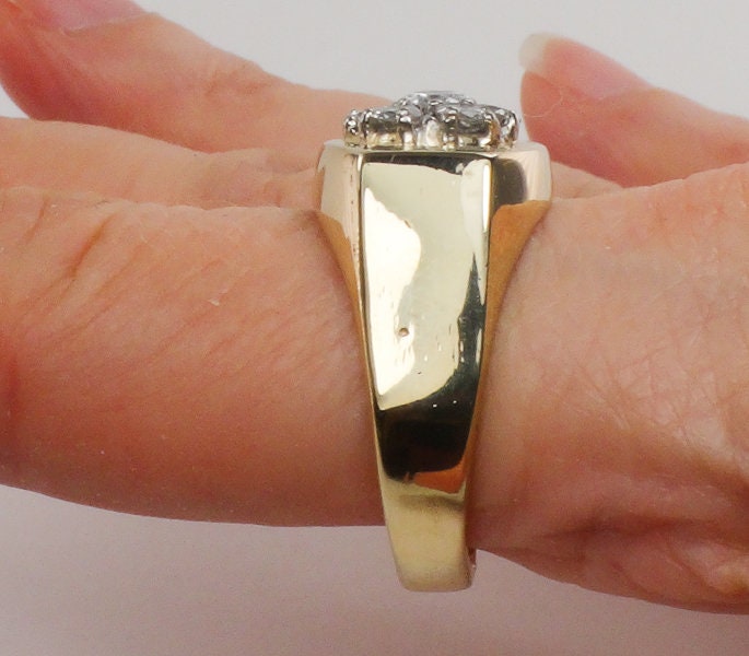 Vintage Men's 14k Yellow Gold Natural Diamond Cluster Ring: 1.0 CT TDW