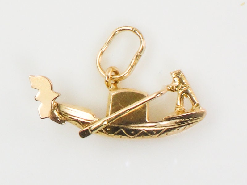 Vintage 18k Yellow Gold Italian Gondola Pendant Charm 3D Italy Travel Charm