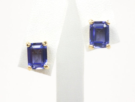 Vintage 14k Yellow Gold Purple Blue Spinel Stud Earrings