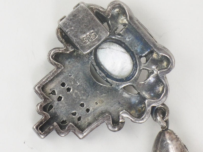 Vintage Sterling Silver Multi-Strand Freshwater Pearl Marcasite & Mother of Pearl Necklace 19"