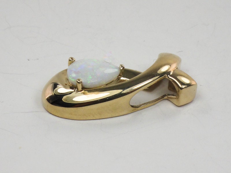 Vintage Large 14k Yellow Gold Natural Opal Slide Pendant