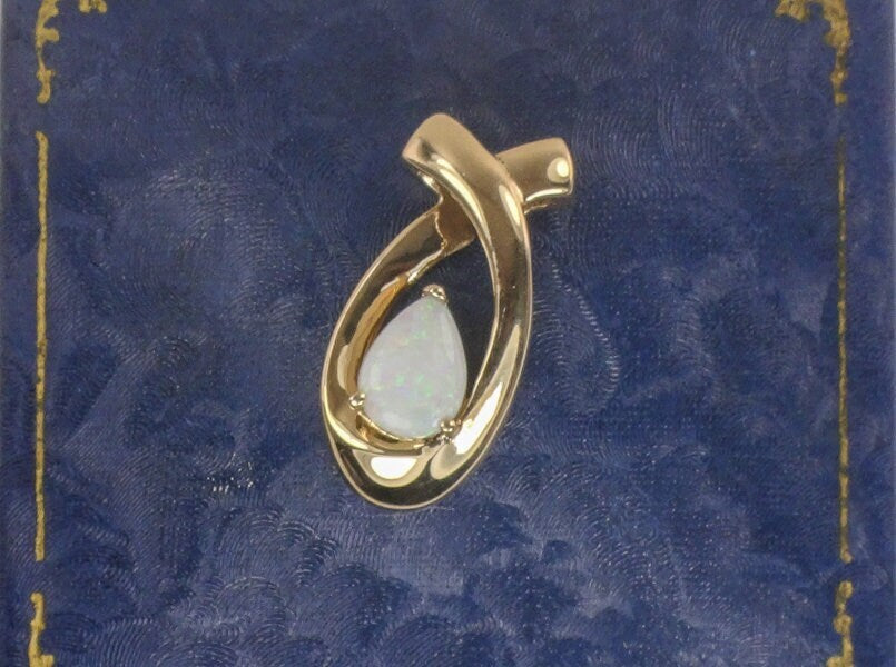 Vintage Large 14k Yellow Gold Natural Opal Slide Pendant