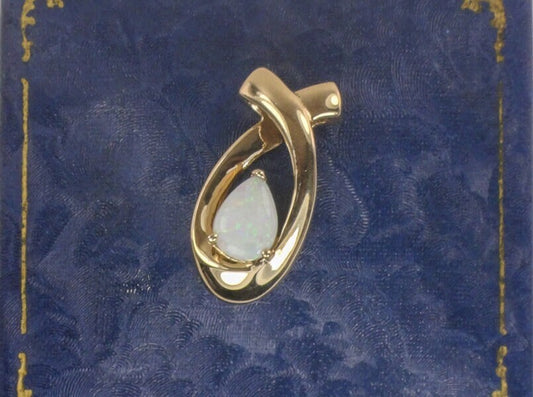 Vintage Large 14k Yellow Gold Natural Opal Slide Pendant