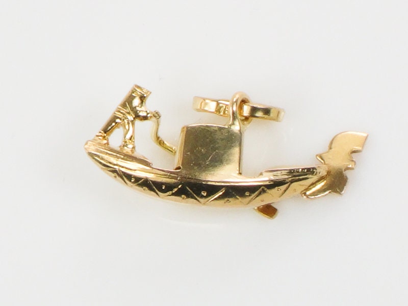 Vintage 18k Yellow Gold Italian Gondola Pendant Charm 3D Italy Travel Charm