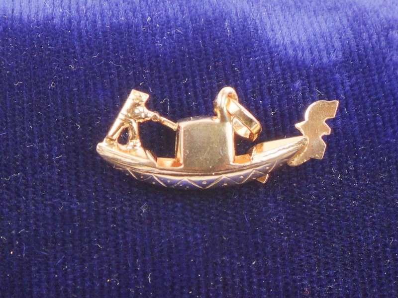 Vintage 18k Yellow Gold Italian Gondola Pendant Charm 3D Italy Travel Charm