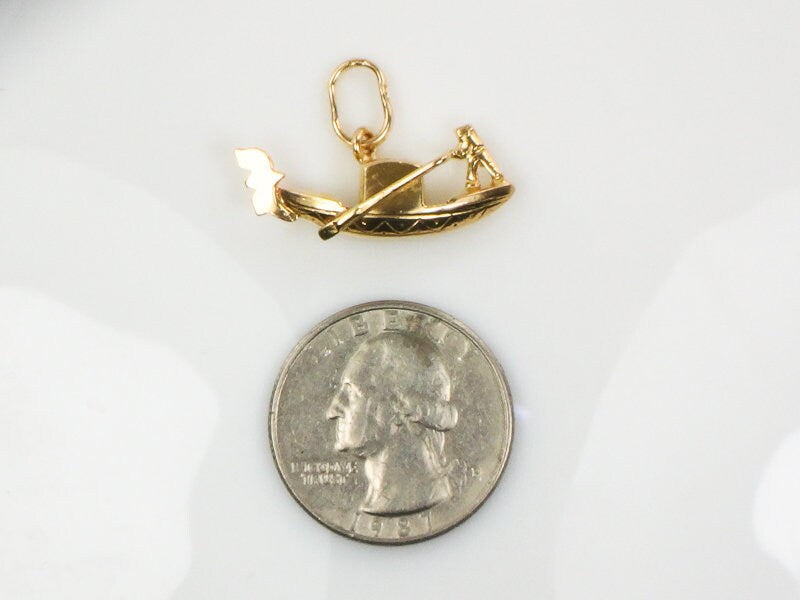 Vintage 18k Yellow Gold Italian Gondola Pendant Charm 3D Italy Travel Charm