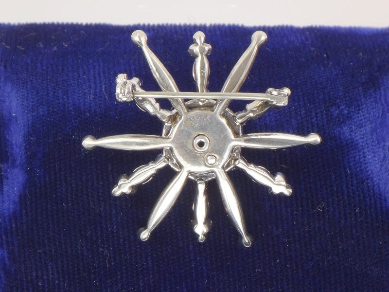 Vintage Mazer Sterling Silver Faux Pearl and Rhinestone Starburst Pin