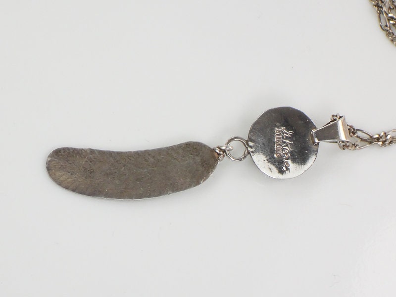 Vintage Gary Reeves Navajo Large Sterling Silver Turquoise Feather Pendant Necklace 16"