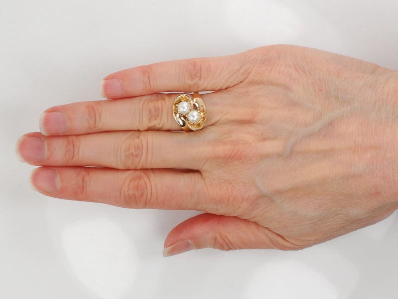 Vintage 14k Yellow Gold Pearl Toi et Moi Ring - Baden and Foss, Size 4.25
