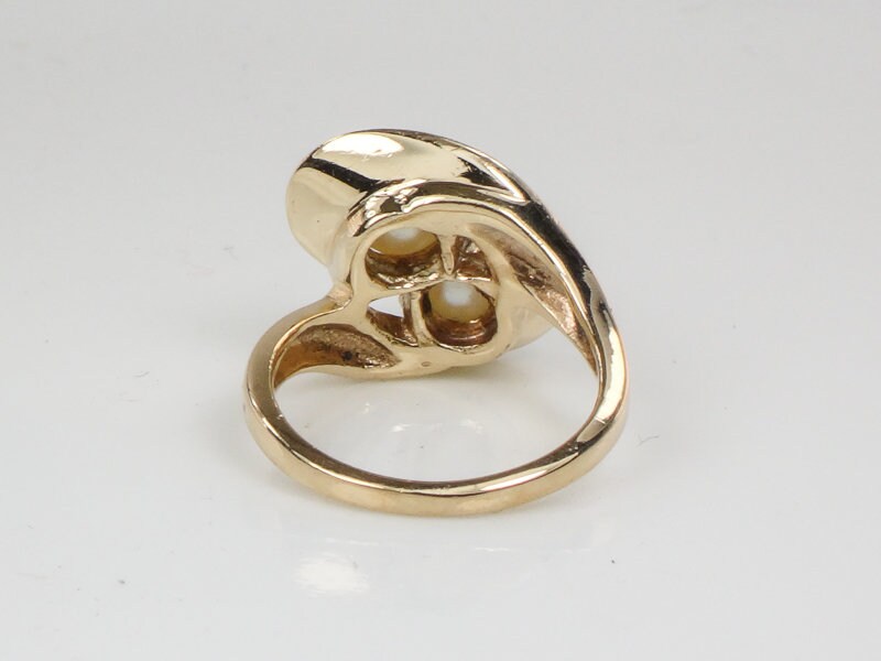 Vintage 14k Yellow Gold Pearl Toi et Moi Ring - Baden and Foss, Size 4.25