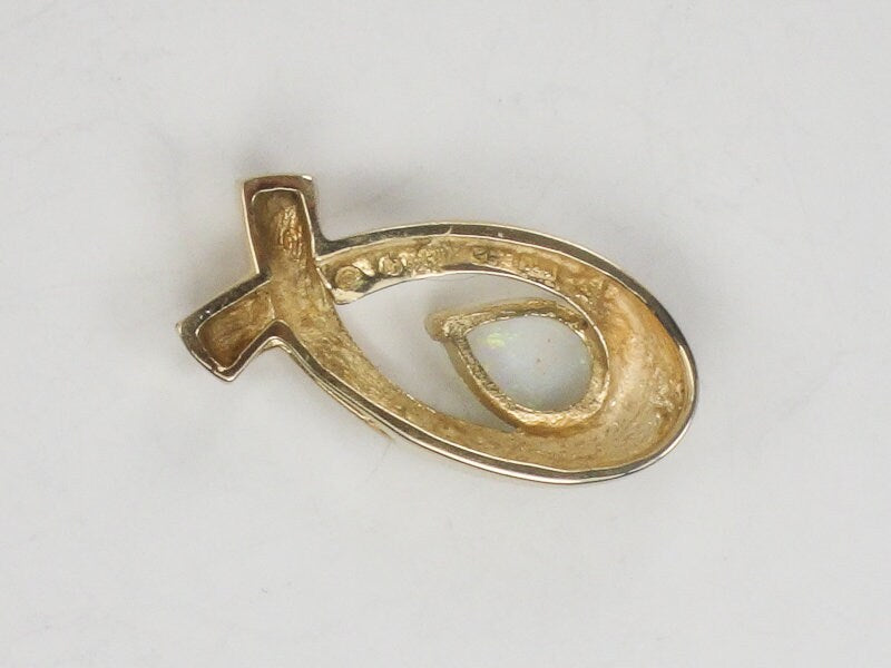 Vintage Large 14k Yellow Gold Natural Opal Slide Pendant