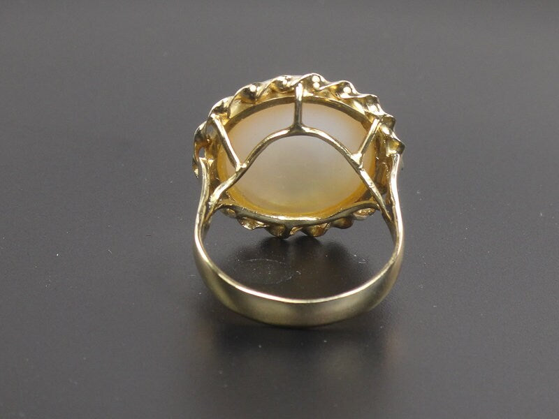 Vintage 14k Yellow Gold Mabe Pearl Ring Bridal Jewelry Size 4.75
