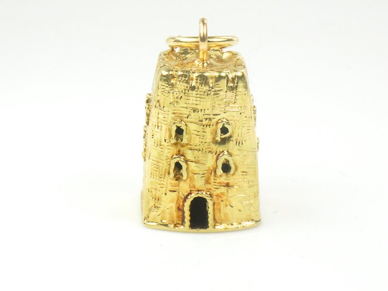 Vintage 18k Yellow Gold Castle Tower Charm, 3D Italy Travel Pendant