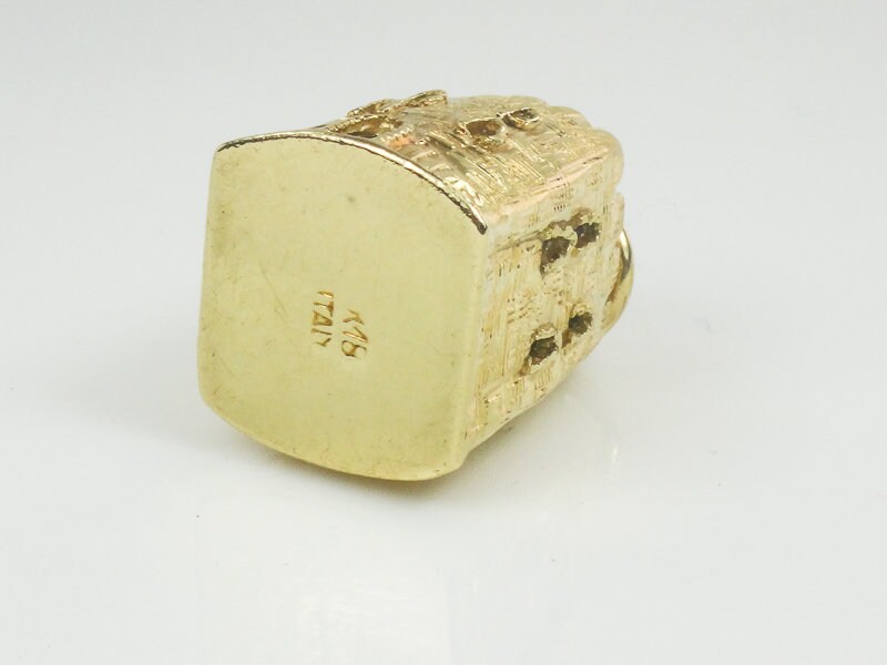 Vintage 18k Yellow Gold Castle Tower Charm, 3D Italy Travel Pendant