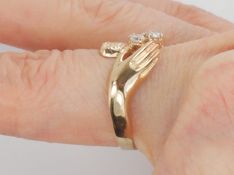 Vintage 14k Gold Natural Diamond Claddagh Ring Irish Claddagh Wedding Band Size 7