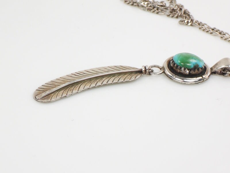Vintage Gary Reeves Navajo Large Sterling Silver Turquoise Feather Pendant Necklace 16"