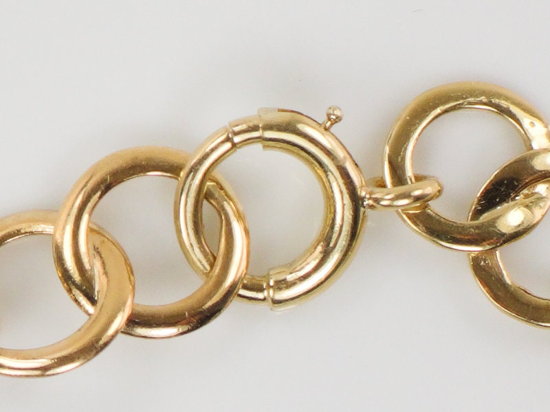 Vintage Retro 14k Yellow Gold Diamond Fancy Circle Link Bracelet 7.75"