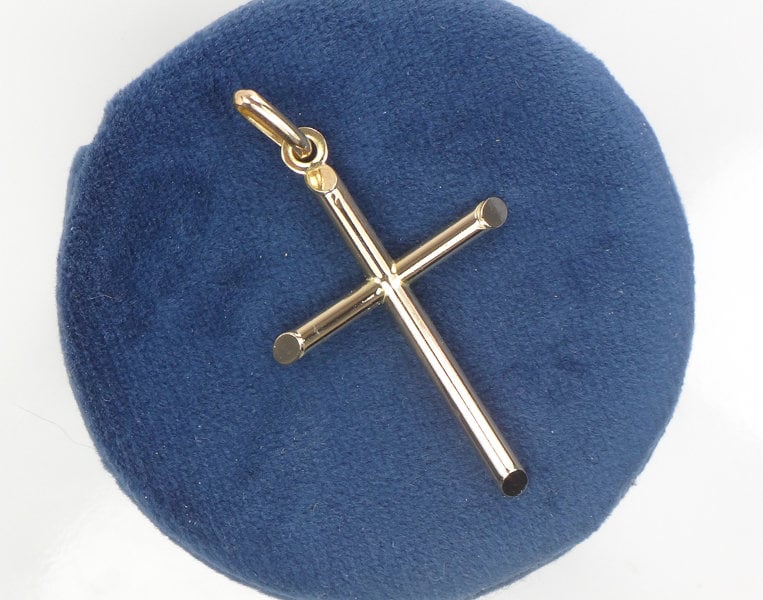 Vintage Large 14k Yellow Gold Cross Pendant, Religious Jewelry, Unisex Men's Cross