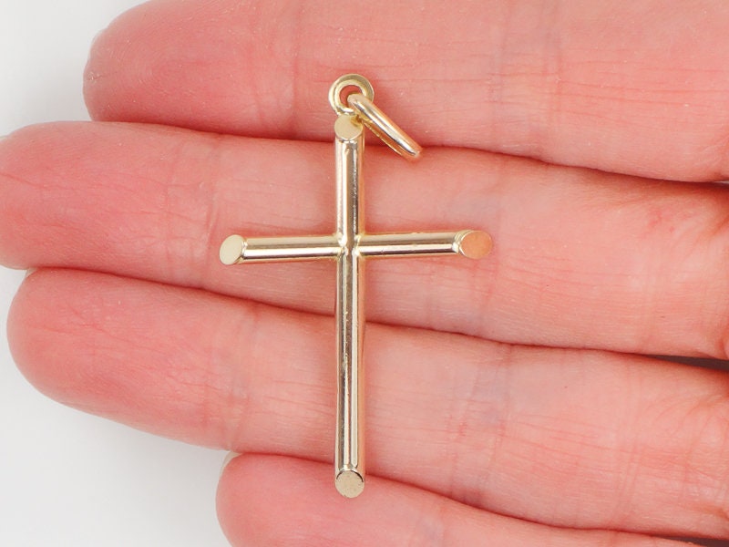 Vintage Large 14k Yellow Gold Cross Pendant, Religious Jewelry, Unisex Men's Cross