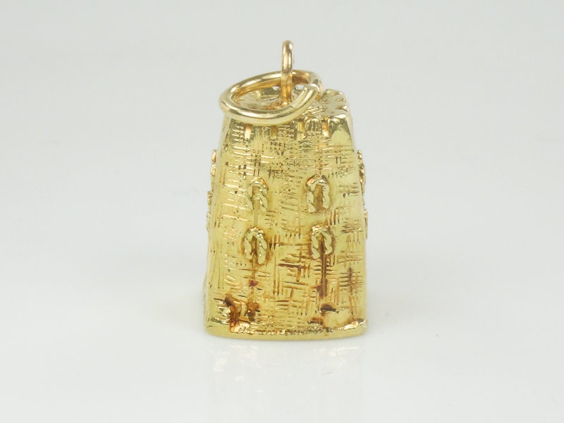 Vintage 18k Yellow Gold Castle Tower Charm, 3D Italy Travel Pendant