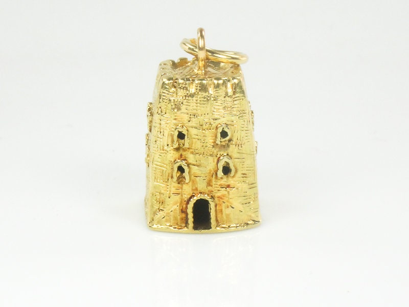 Vintage 18k Yellow Gold Castle Tower Charm, 3D Italy Travel Pendant