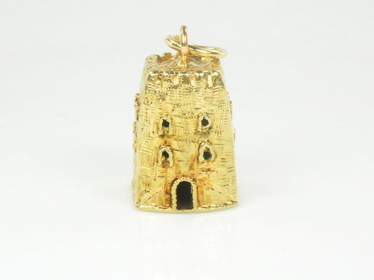 Vintage 18k Yellow Gold Castle Tower Charm, 3D Italy Travel Pendant