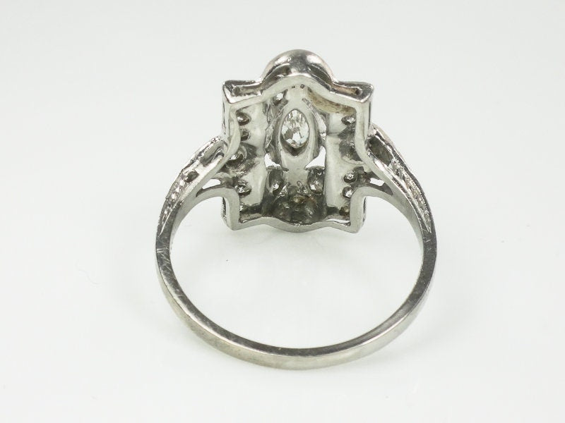 Vintage Platinum Marquise Natural Diamond Cocktail Ring Art Deco 1930's Panel Ring Size 7