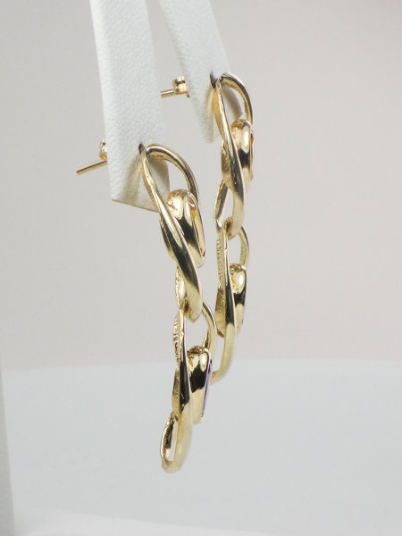 Vintage Large 14k Gold Purple and Yellow Sapphire Dangle Earrings