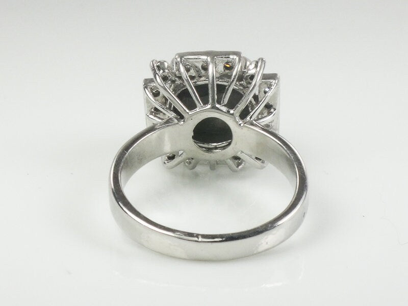 Vintage Platinum Natural Black Star Sapphire and Diamond Ring