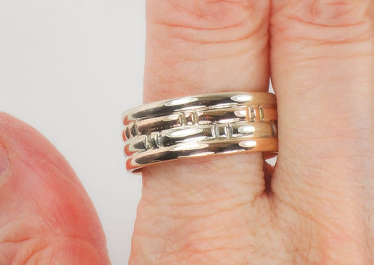 Vintage 14k Tri-Color Gold Wedding Band, 8.75 mm, Size 11.25, Unisex Ring