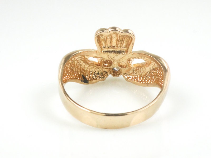 Vintage 14k Gold Natural Diamond Claddagh Ring Irish Claddagh Wedding Band Size 7