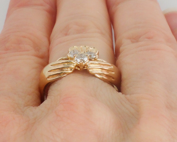 Vintage 14k Gold Natural Diamond Claddagh Ring Irish Claddagh Wedding Band Size 7