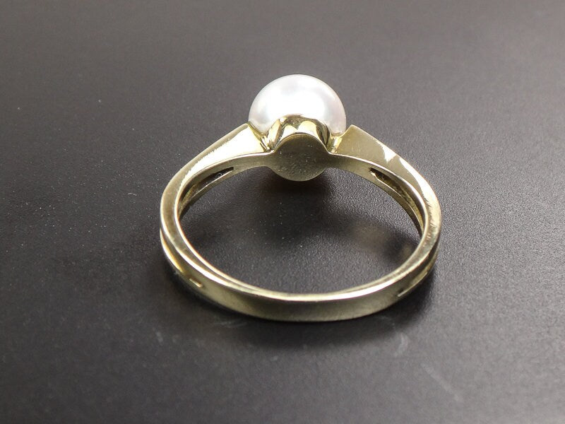 Vintage Solid 14k Yellow Gold White Cultured Pearl Ring, Modern Style June Birthstone Size 5.5