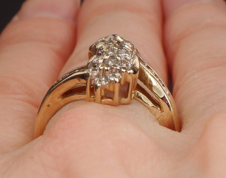 Vintage 14k Yellow Gold Natural Diamond Cluster Everyday Ring Approx .50 CTS TDW Size 6.5